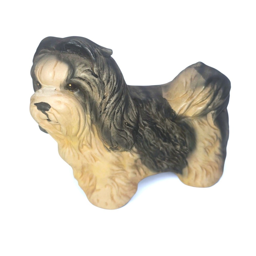 Vintage JCH Japan Ceramic Shih Tzu Dog Figurine Hand Painted Grey Cream 4" H